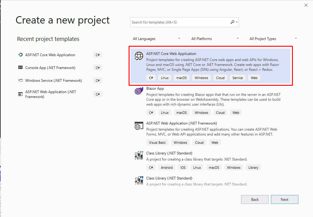Create asp.net core project