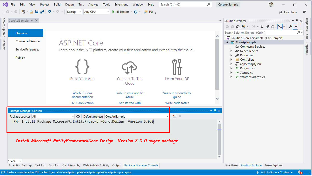 install-Package Microsoft.EntityFrameworkCore.Design