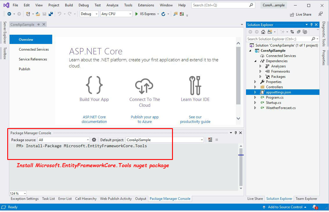 Install-Package Microsoft EntityFrameworkCore.Tools