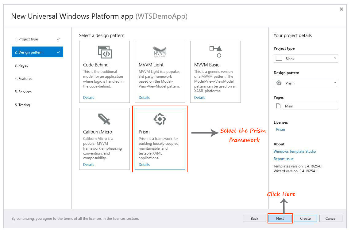 Windows Template Studio design patterns for uwp app