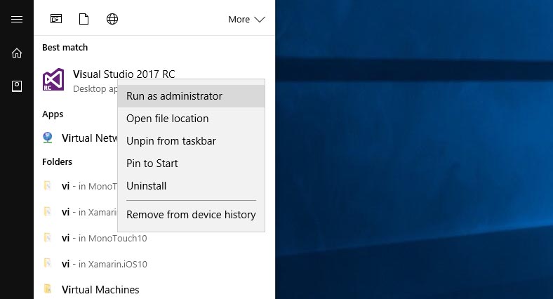  Visual Studio 2017 as Administrator