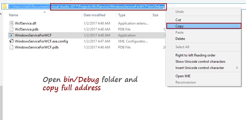 Bin/debug folder